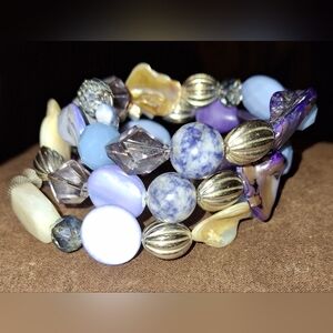 Boho Gemstone Mother Of Pearl Crystal Bead Wire Wrap Bracelet